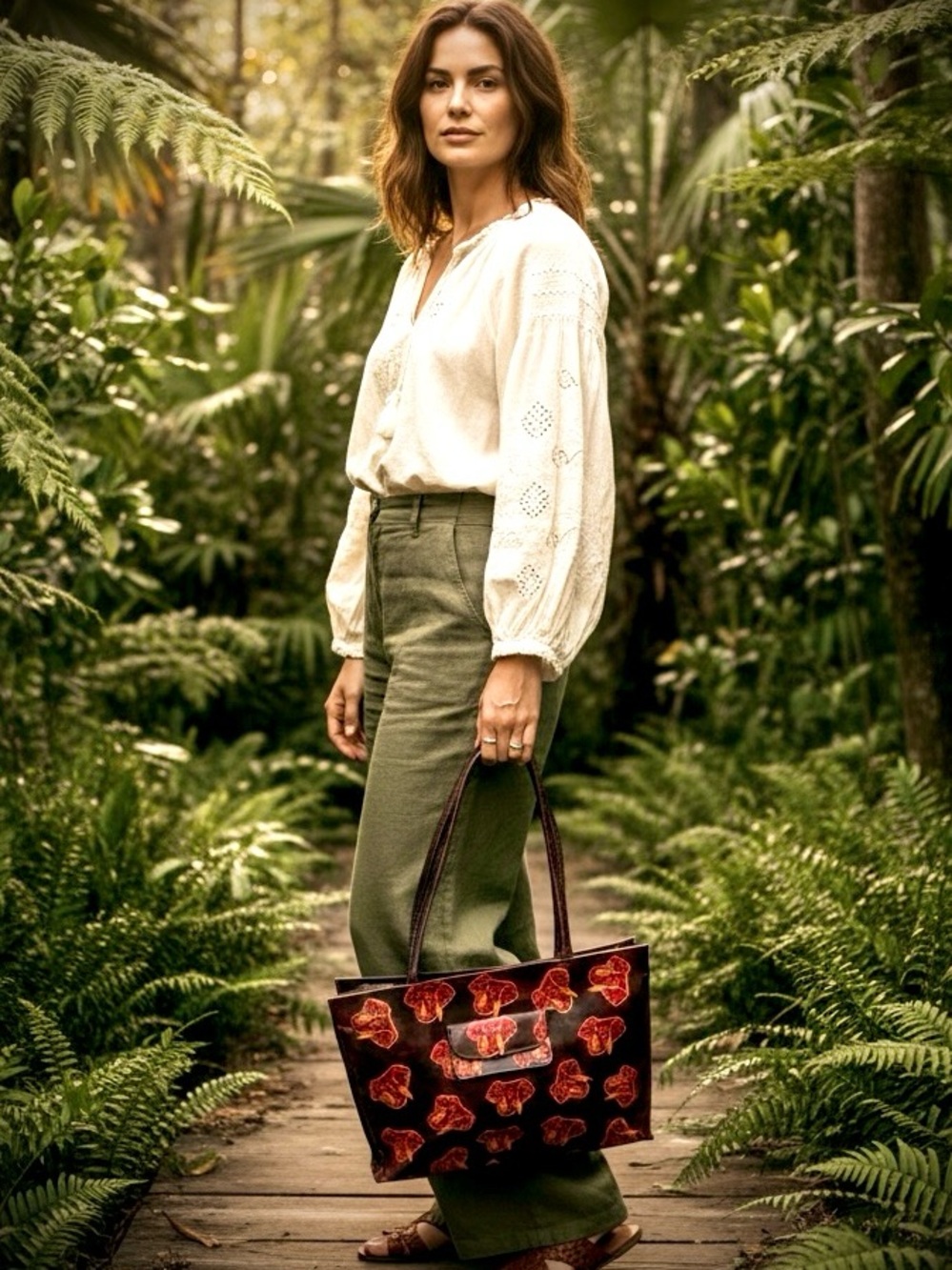 Large Vintage Leather Elephant Safari Print Bag